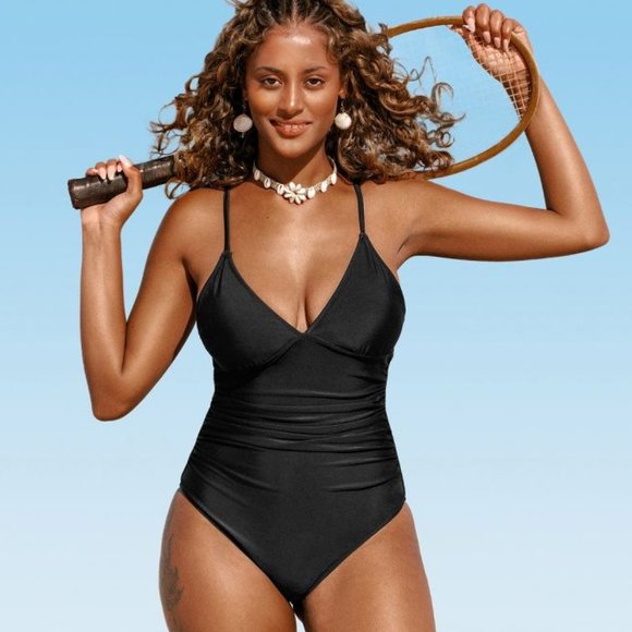 CUPSHE  Joyce Black Ruched One Piece Swimsuit  NEW WITH TAGS! - Picture 6 of 14